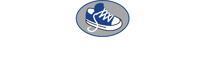 Blue sneaker press logo white